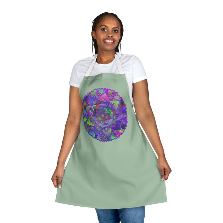 Sage Green Mandala Apron - Intricate Art All Over Prints - Blululi