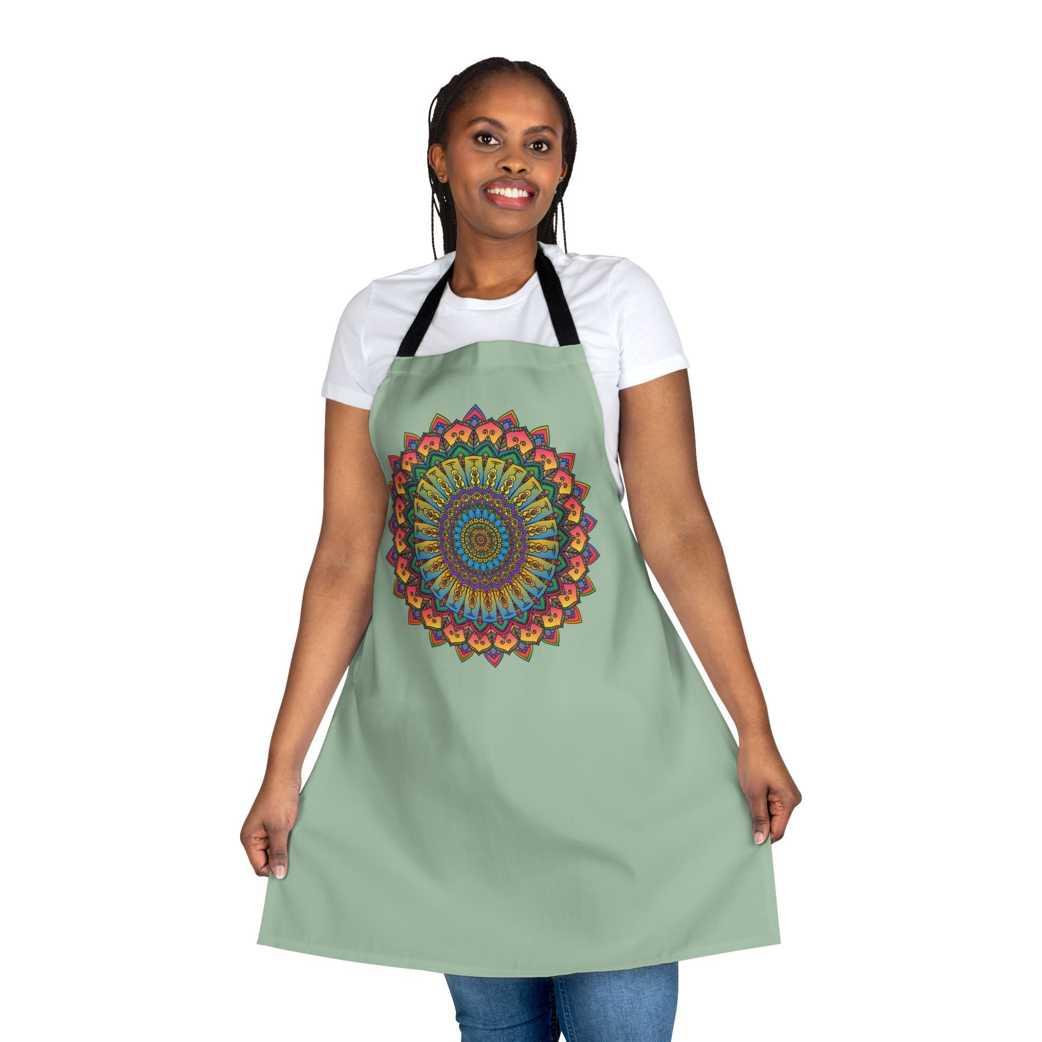 Sage Green Mandala Apron - Intricate Hand - Drawn Art All Over Prints - Blululi