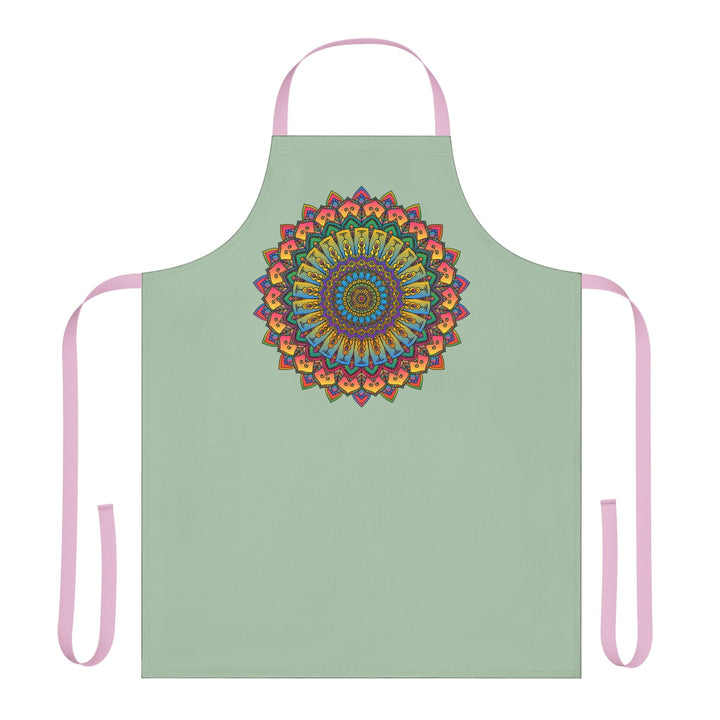 Sage Green Mandala Apron - Intricate Hand - Drawn Art All Over Prints - Blululi