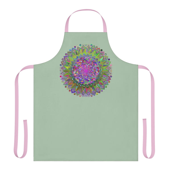 Sage Green Mandala Apron - Psychedelic Art All Over Prints - Blululi