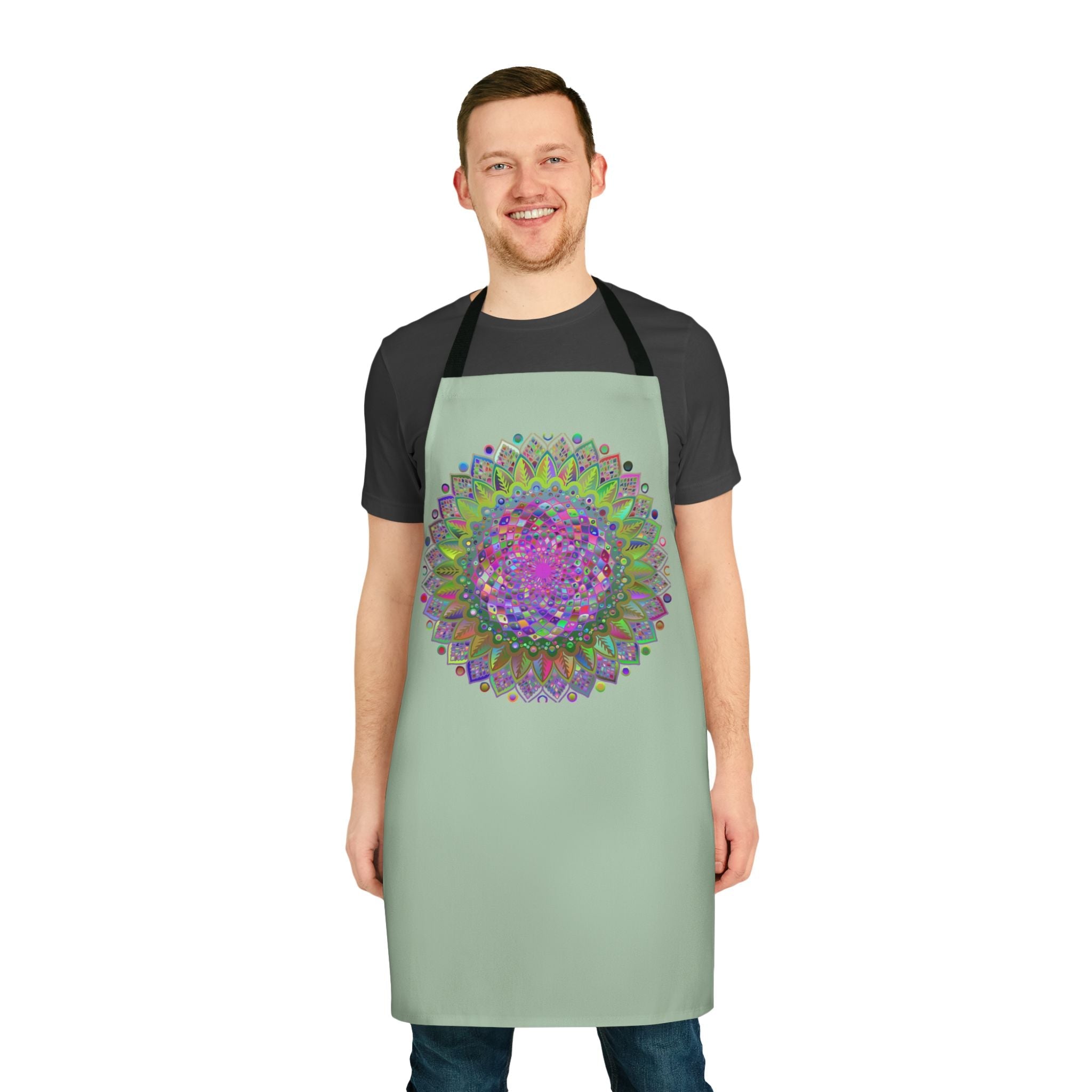 Sage Green Mandala Apron - Psychedelic Art All Over Prints - Blululi