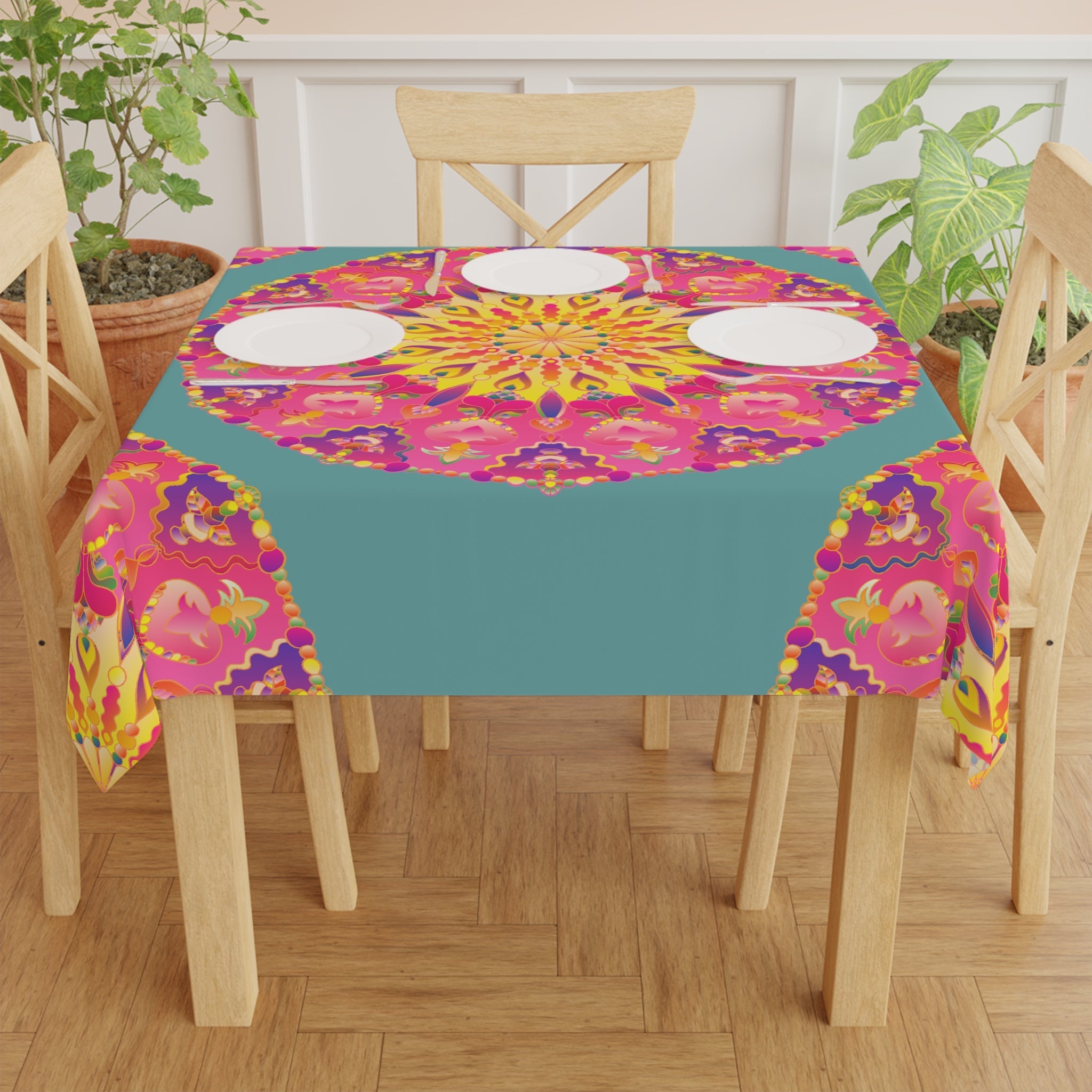 Sage Green Mandala Tablecloth - Intricate Design Home Decor - Blululi