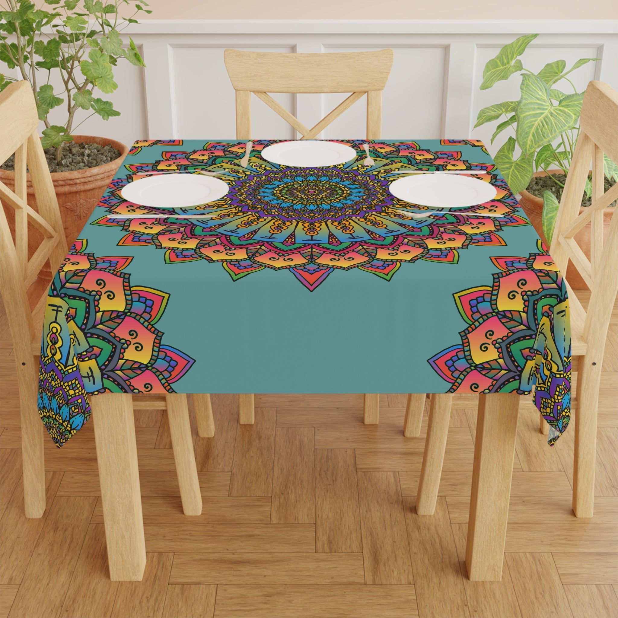 Sage Green Mandala Tablecloth - Intricate Design Home Decor - Blululi