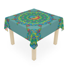 Sage Green Mandala Tablecloth - Intricate Floral Design Home Decor - Blululi