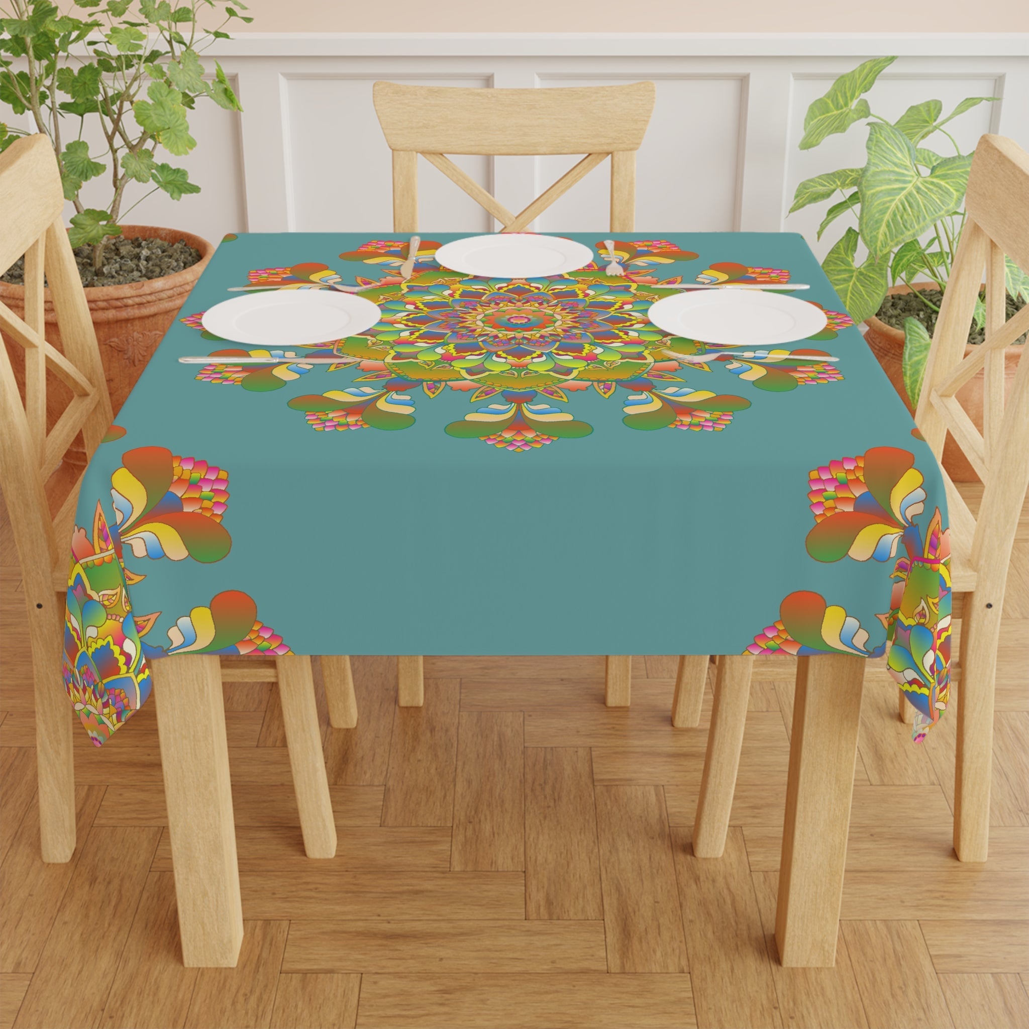 Sage Green Mandala Tablecloth - Rainbow Harmony Home Decor - Blululi