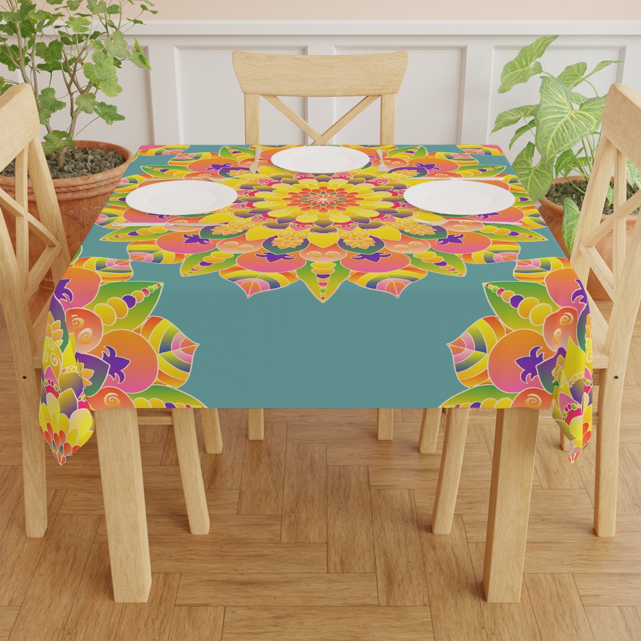 Sage Green Mandala Tablecloth - Vibrant Boho Decor Home Decor - Blululi