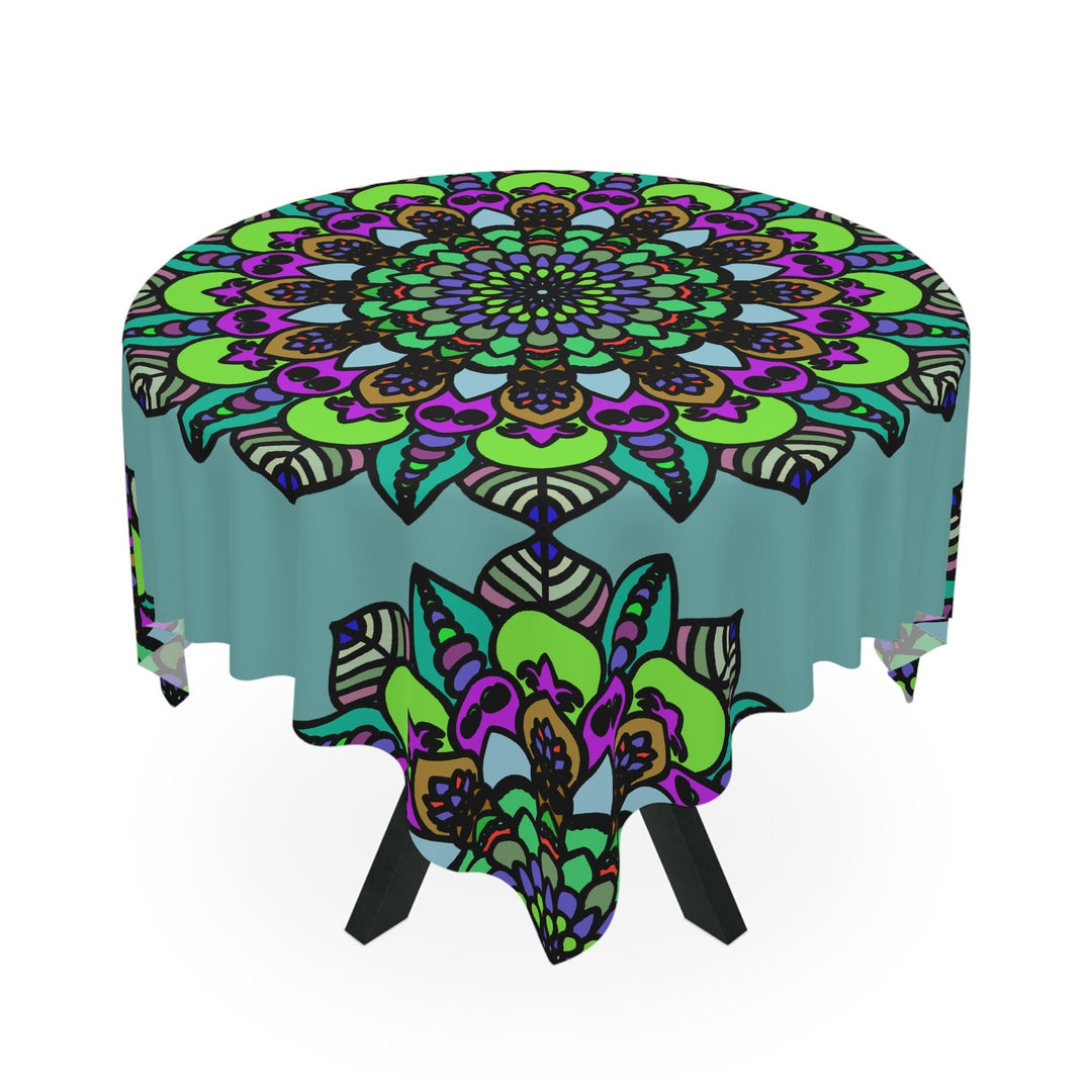 Sage Green Mandala Tablecloth - Vibrant Circular Design Home Decor - Blululi