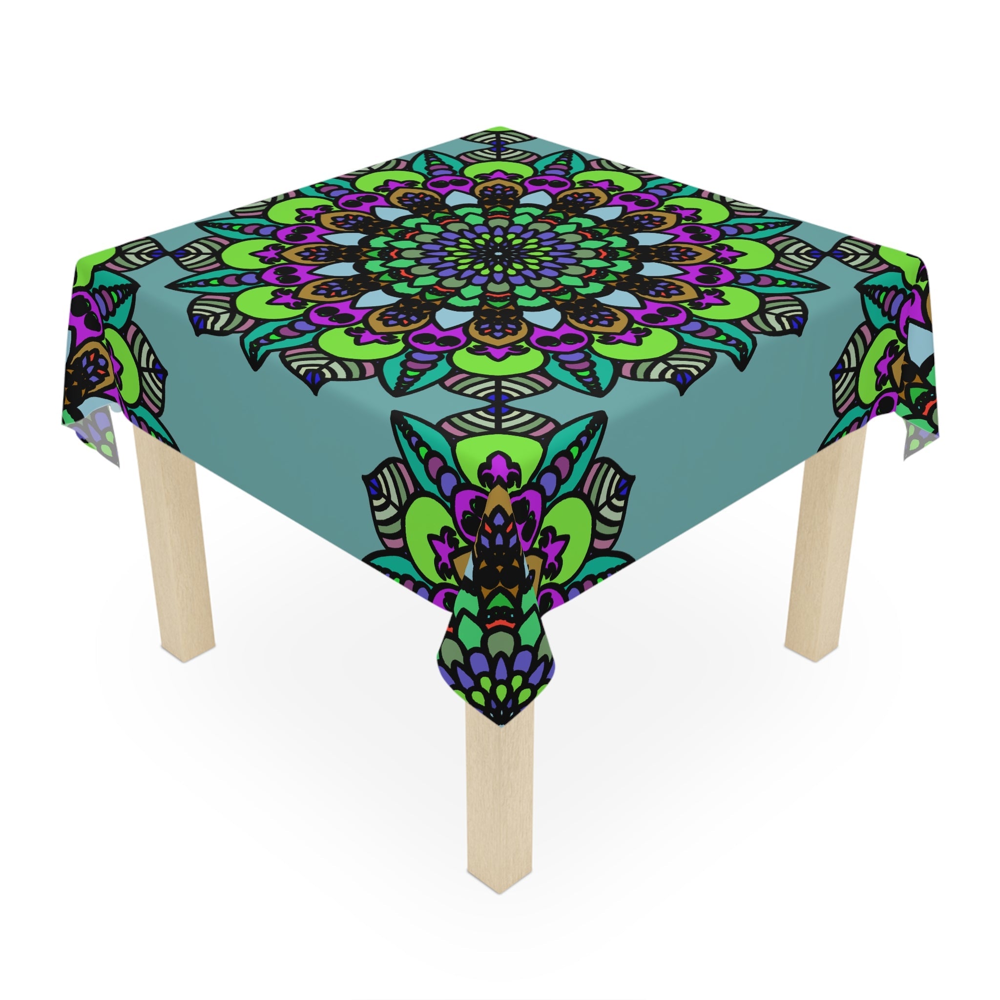 Sage Green Mandala Tablecloth - Vibrant Circular Design Home Decor - Blululi