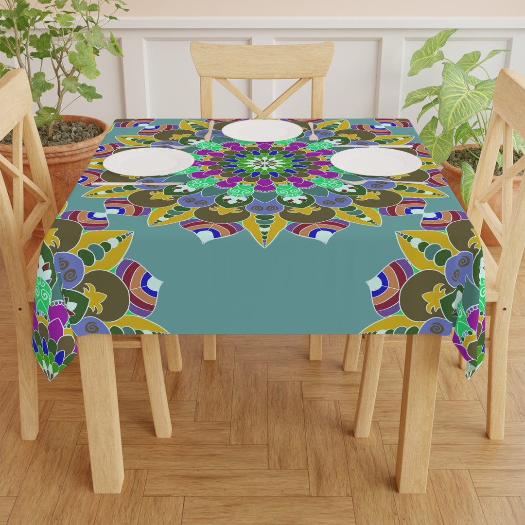 Sage Green Mandala Tablecloth - Vibrant Floral Design Home Decor - Blululi