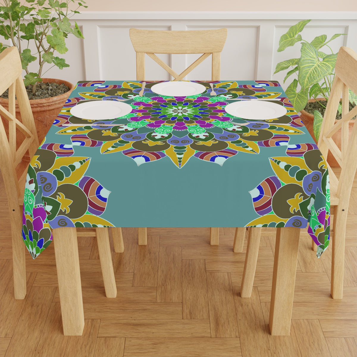 Sage Green Mandala Tablecloth - Vibrant Floral Design Home Decor - Blululi