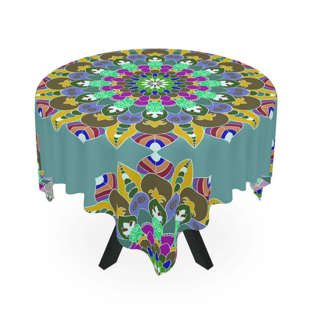 Sage Green Mandala Tablecloth - Vibrant Floral Design Home Decor - Blululi