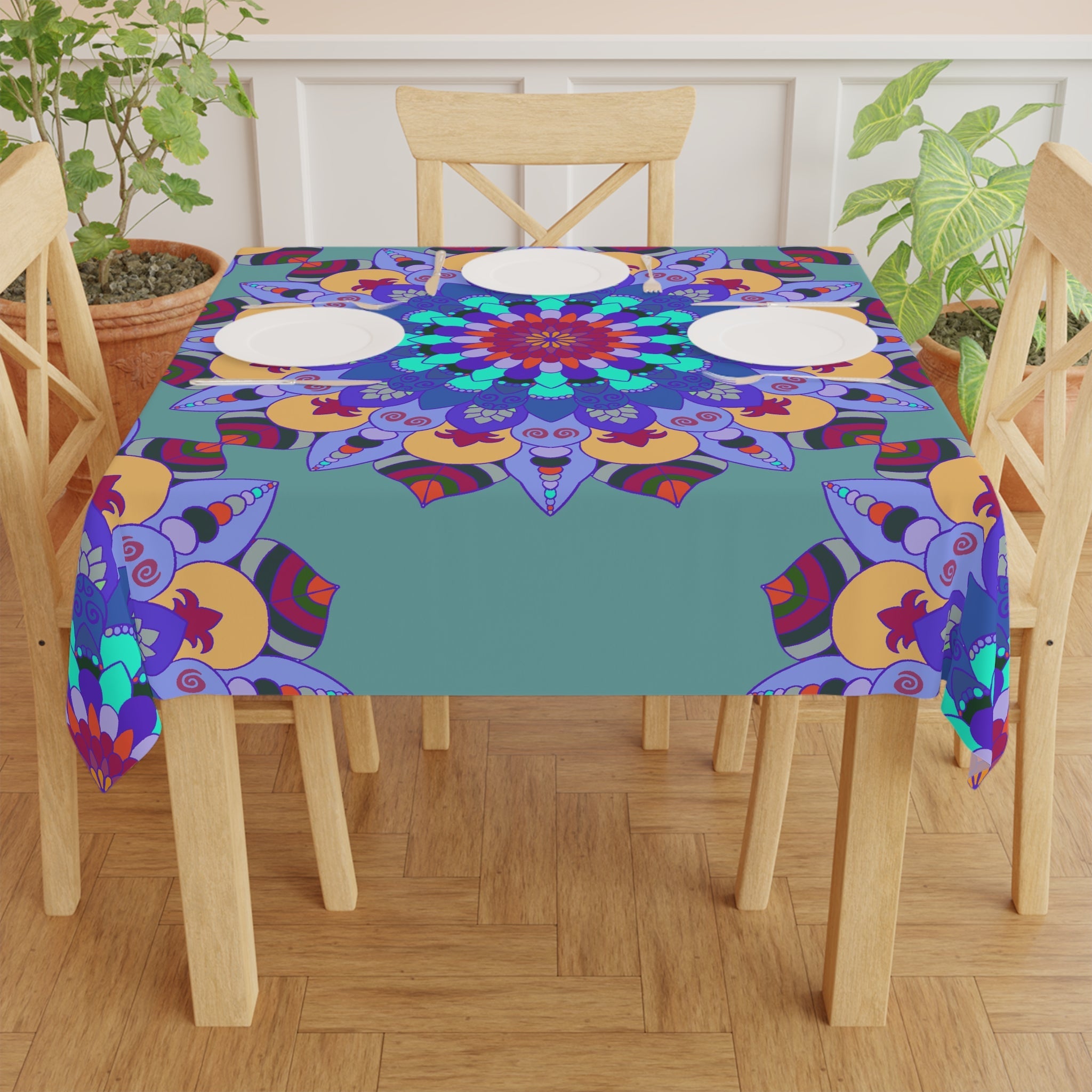 Sage Green Mandala Tablecloth - Vibrant & Intricate Home Decor - Blululi