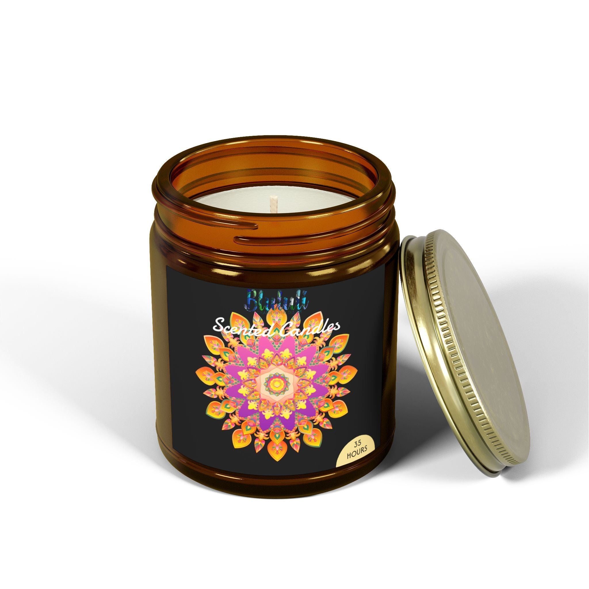 Scented Candles - Mandala Hand Drawn Design, Coconut Apricot Wax (4oz, 9oz) Home Decor - Blululi