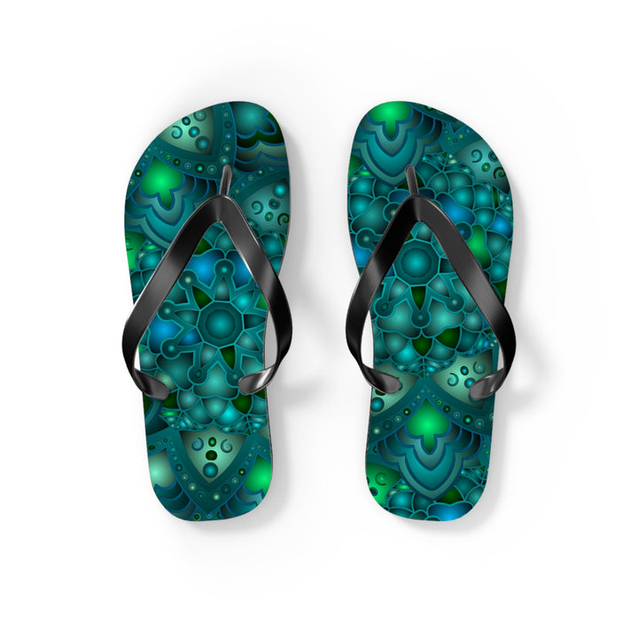 Serene Blue & Green Mandala Flip Flops Shoes - Blululi