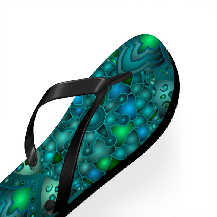 Serene Blue & Green Mandala Flip Flops Shoes - Blululi