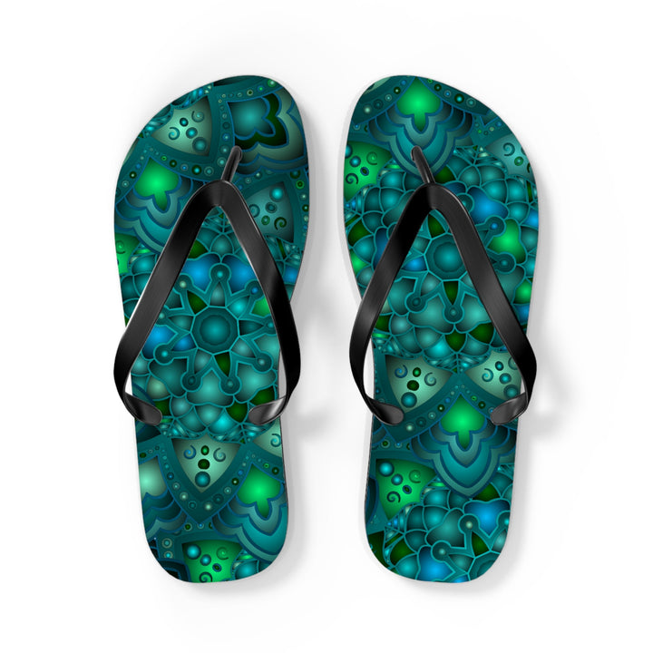 Serene Blue & Green Mandala Flip Flops Shoes - Blululi