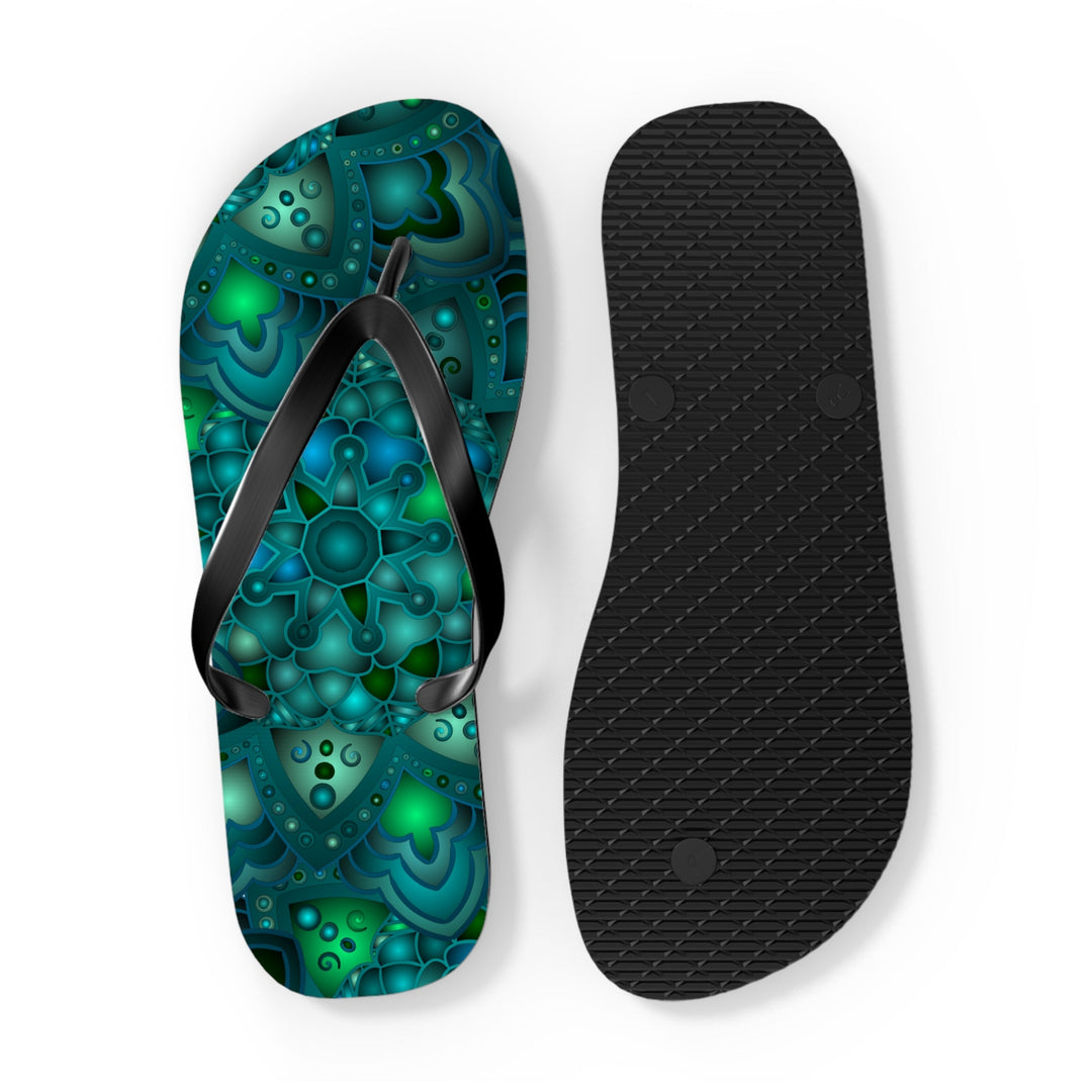 Serene Blue & Green Mandala Flip Flops Shoes - Blululi