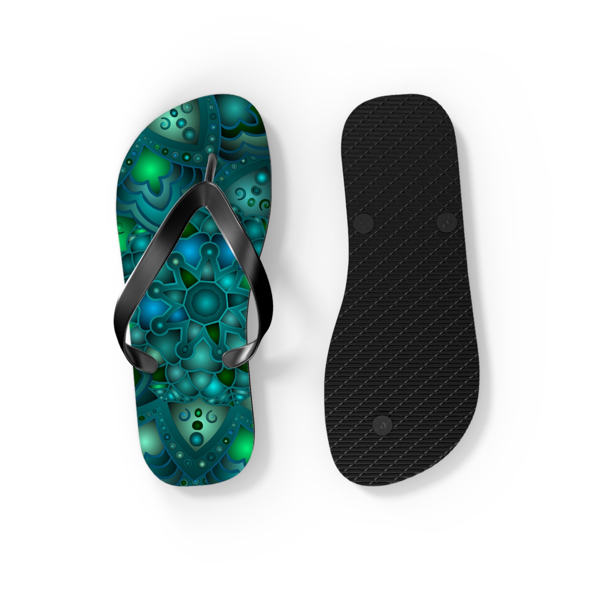 Serene Blue & Green Mandala Flip Flops Shoes - Blululi