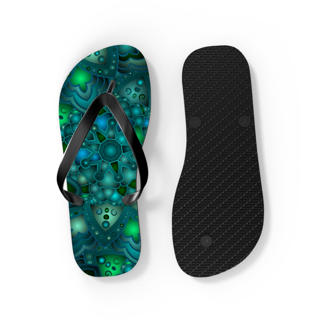 Serene Blue & Green Mandala Flip Flops Shoes - Blululi