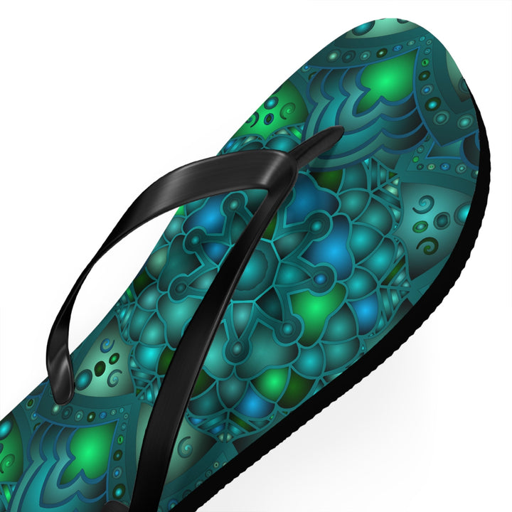 Serene Blue & Green Mandala Flip Flops Shoes - Blululi