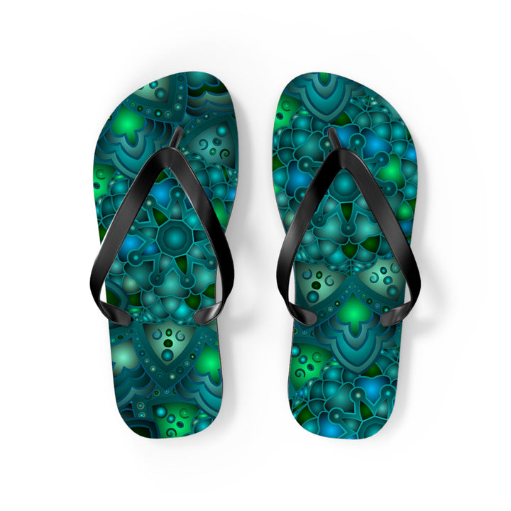 Serene Blue & Green Mandala Flip Flops Shoes - Blululi