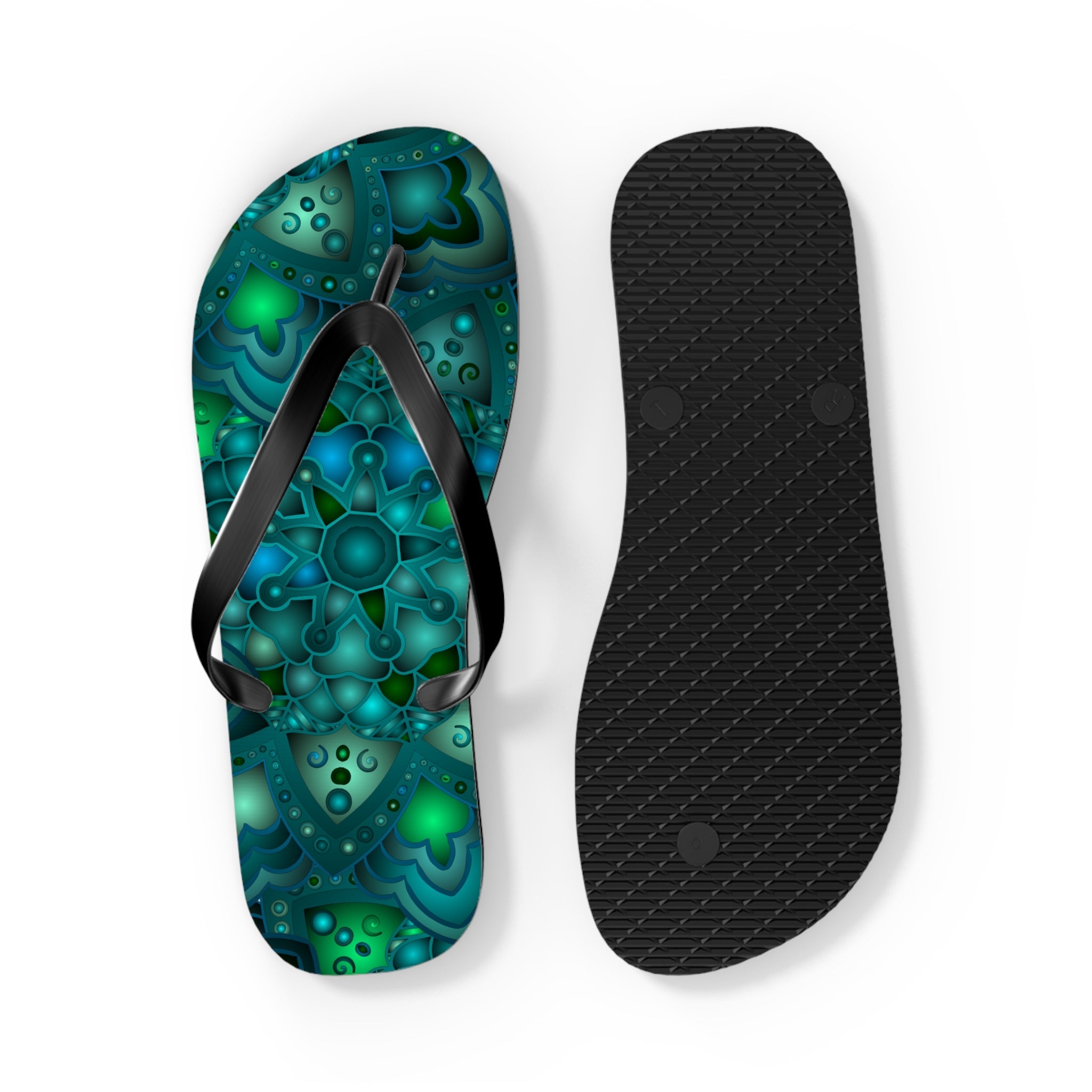 Serene Blue & Green Mandala Flip Flops Shoes - Blululi