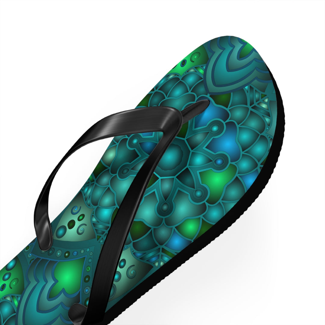 Serene Blue & Green Mandala Flip Flops Shoes - Blululi