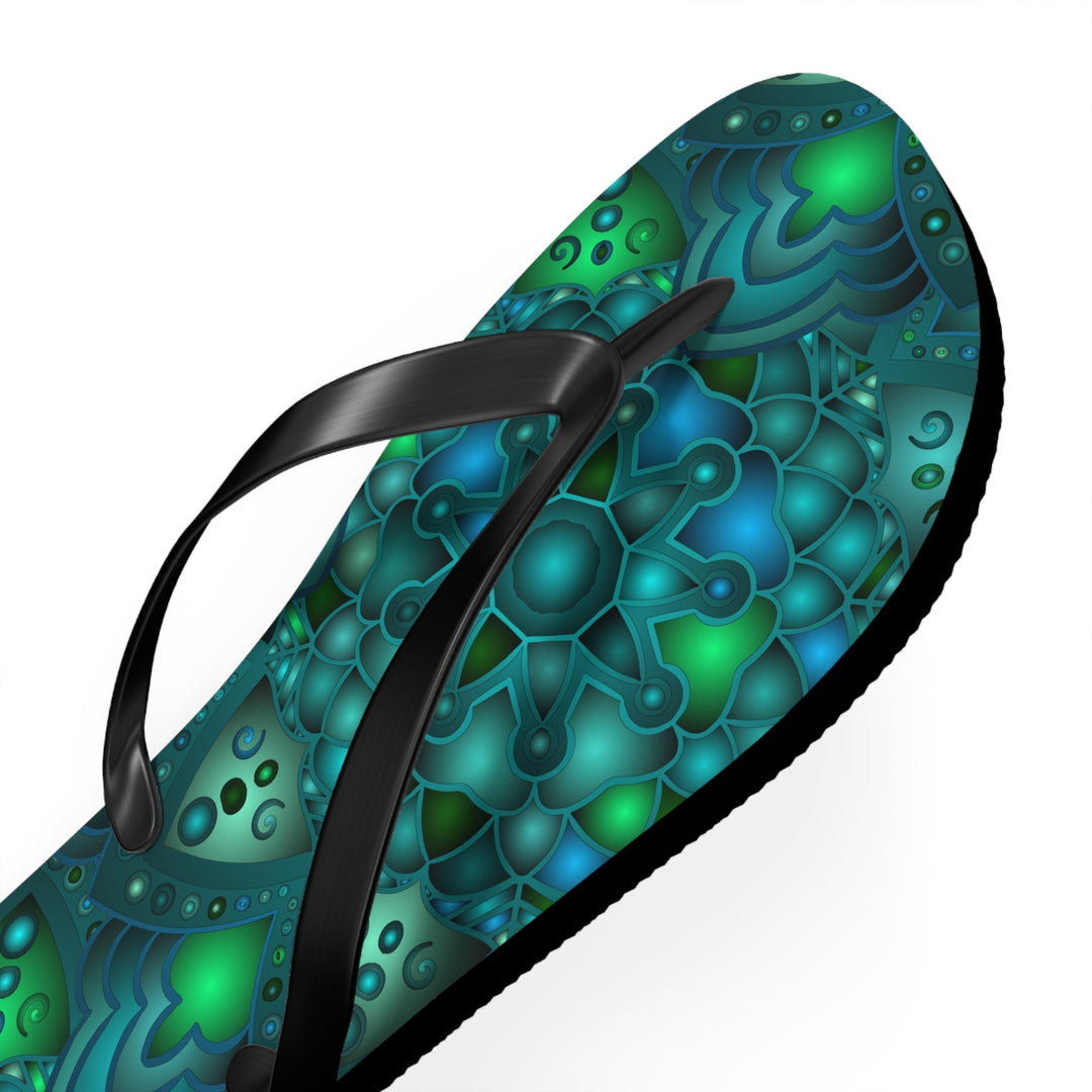 Serene Blue & Green Mandala Flip Flops Shoes - Blululi