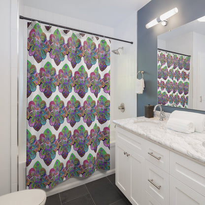 Shower Curtains with Mandala Art Drawn by Hand - White - Blululi