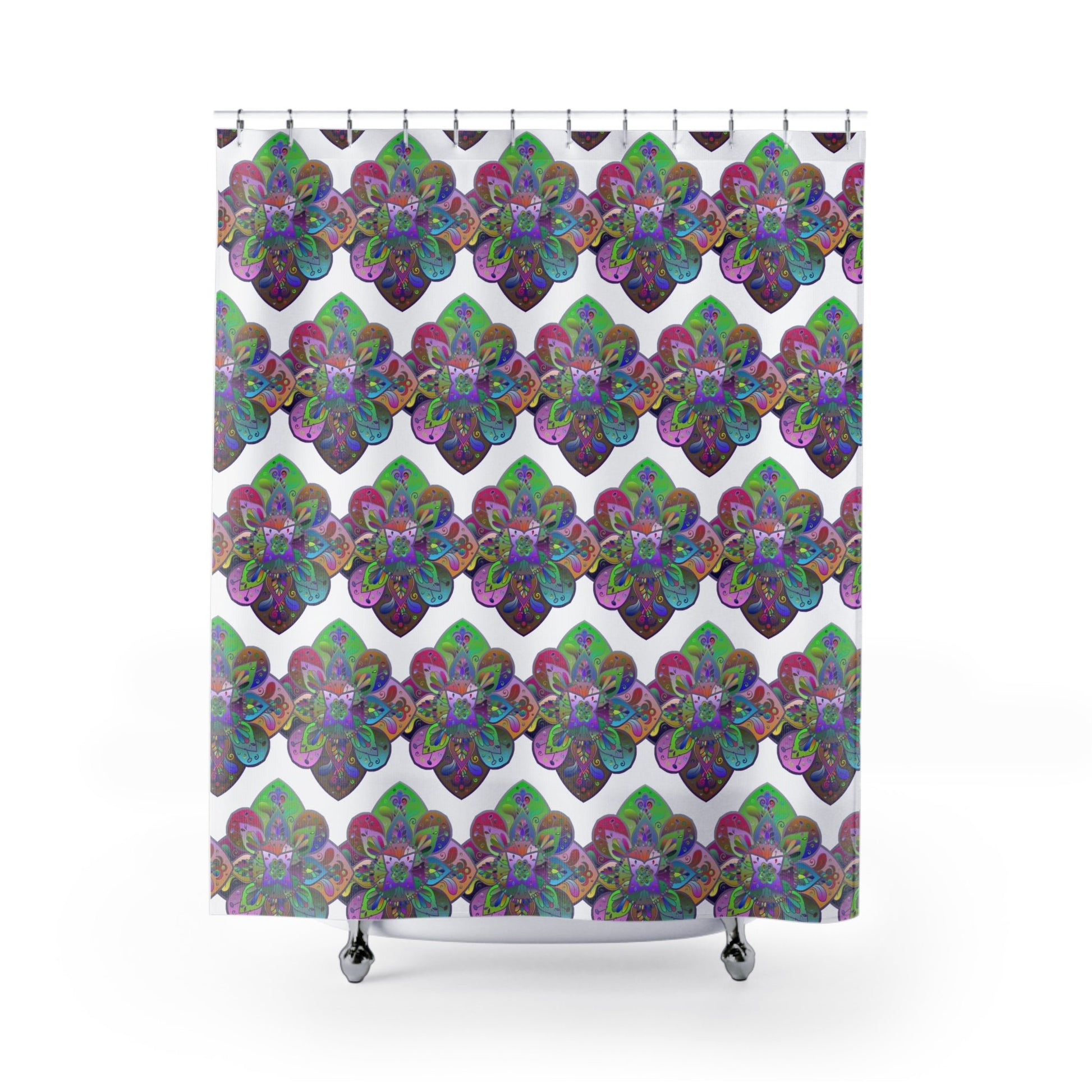 Shower Curtains with Mandala Art Drawn by Hand - White - Blululi