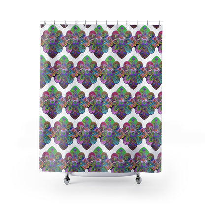 Shower Curtains with Mandala Art Drawn by Hand - White - Blululi