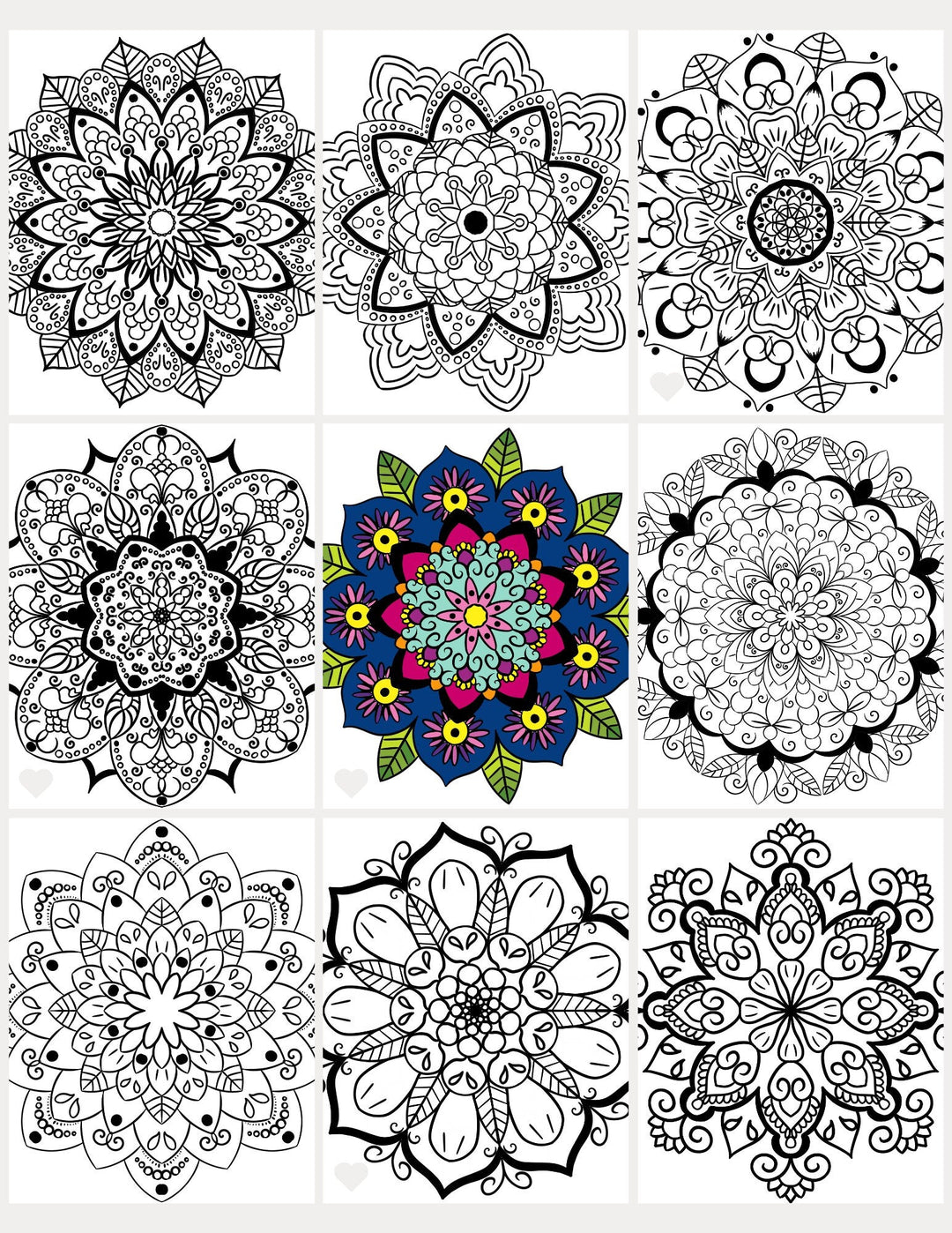 Simple Mandala Coloring Pages - 15 Hand - Drawn Designs - 8.5 x 11 inches digital download - Blululi