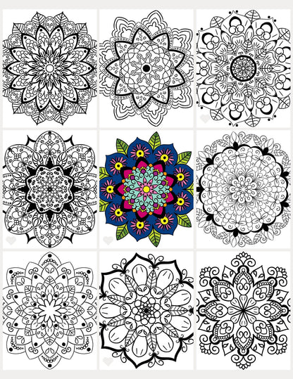 Simple Mandala Coloring Pages - 15 Hand - Drawn Designs - 8.5 x 11 inches digital download - Blululi