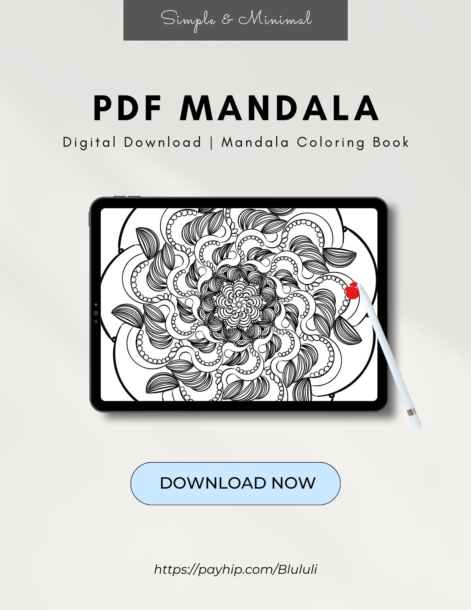 Simple Mandala Coloring Pages - 15 Hand - Drawn Designs - 8.5 x 11 inches digital download - Blululi