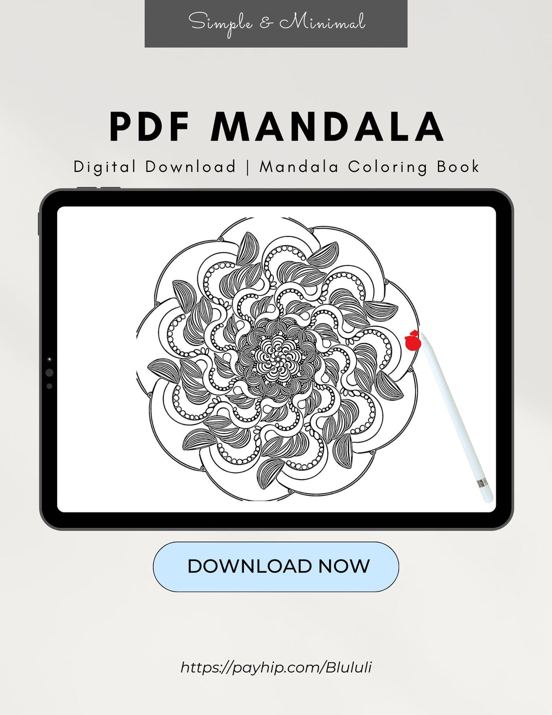 Simple Mandala Coloring Pages - Vol. 9, 15 Hand - Drawn Designs - 8.5 x 11 inches digital download - Blululi