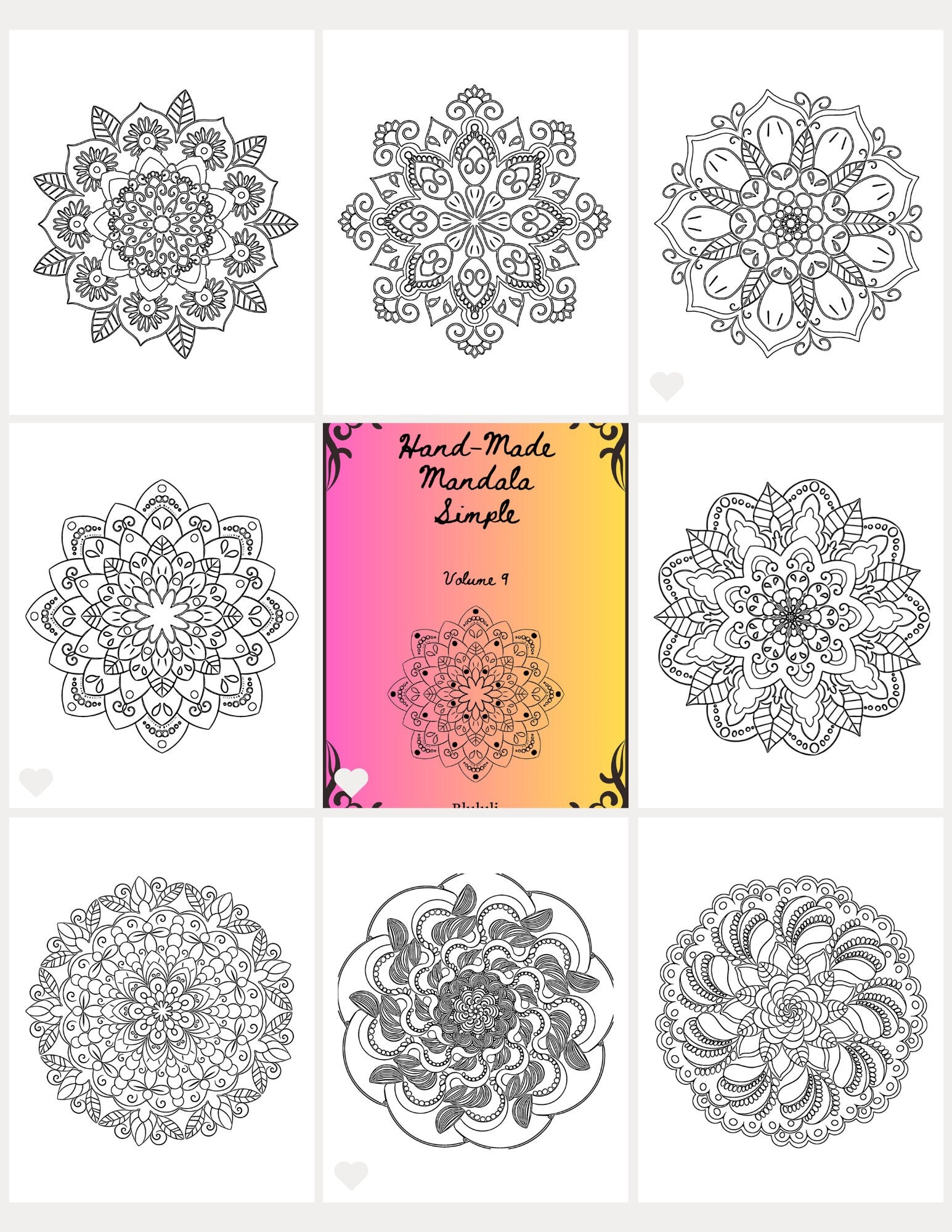 Simple Mandala Coloring Pages - Vol. 9, 15 Hand - Drawn Designs - 8.5 x 11 inches digital download - Blululi