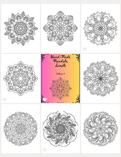 Simple Mandala Coloring Pages - Vol. 9, 15 Hand - Drawn Designs - 8.5 x 11 inches digital download - Blululi