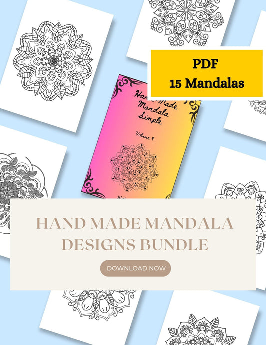 Simple Mandala Coloring Pages - Vol. 9, 15 Hand - Drawn Designs - 8.5 x 11 inches digital download - Blululi