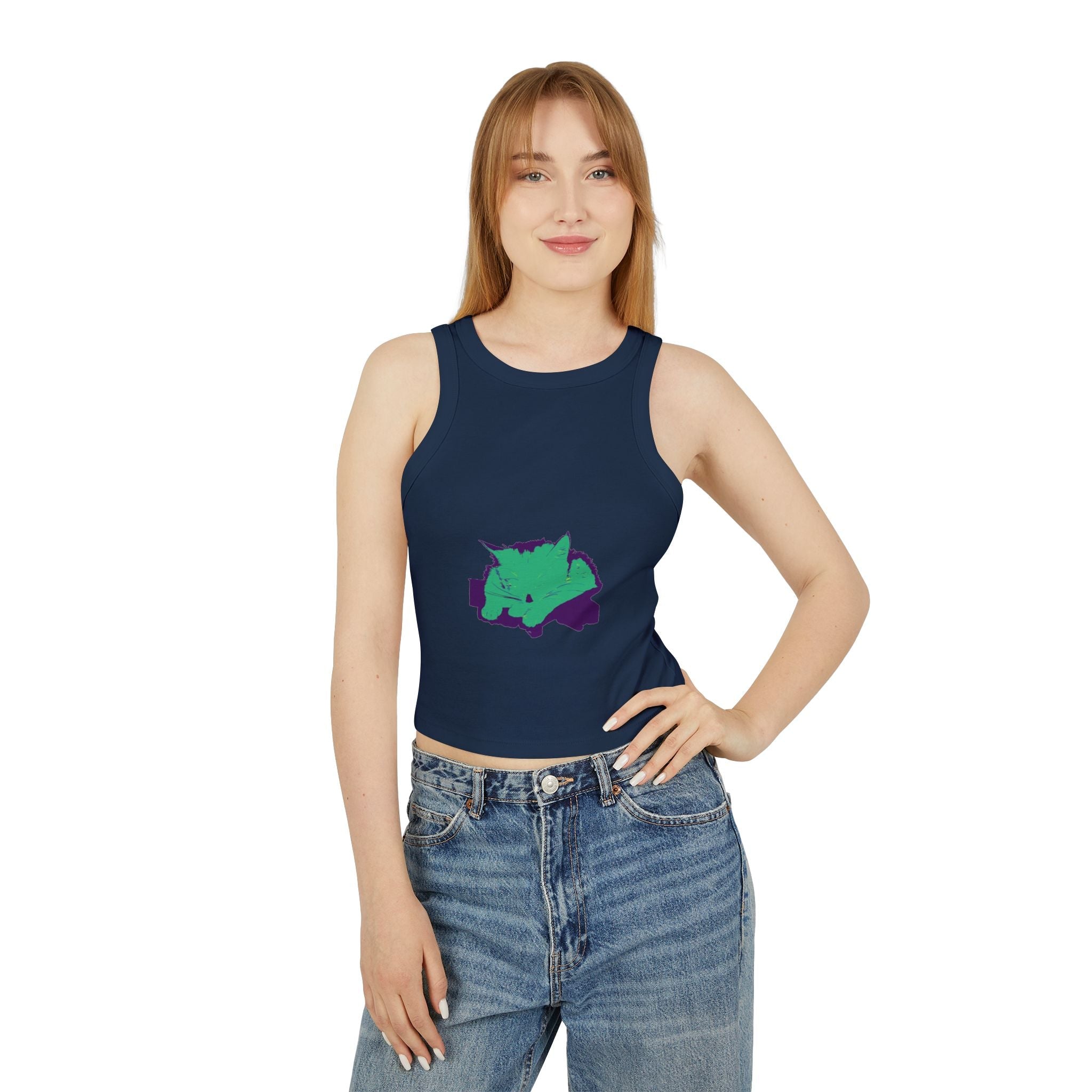 Sleepy Cat Watercolor Racerback Tank Top Tank Top - Blululi