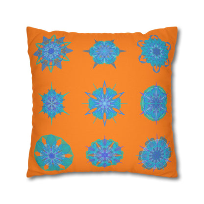 Snowflakes pillowcase for bed - Spun Polyester Square Pillowcase Mandala Art - Original Fine Art - Hand - drawn, Sunset Glow - Blululi