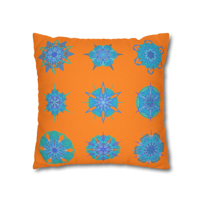 Snowflakes pillowcase for bed - Spun Polyester Square Pillowcase Mandala Art - Original Fine Art - Hand - drawn, Sunset Glow - Blululi