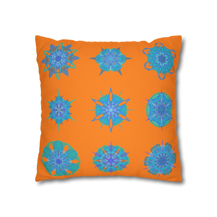 Snowflakes pillowcase for bed - Spun Polyester Square Pillowcase Mandala Art - Original Fine Art - Hand - drawn, Sunset Glow - Blululi