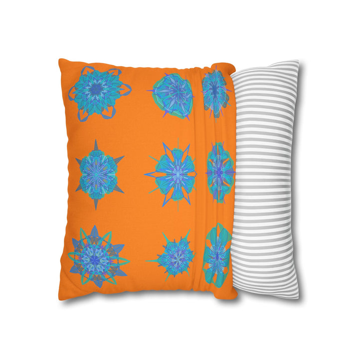 Snowflakes pillowcase for bed - Spun Polyester Square Pillowcase Mandala Art - Original Fine Art - Hand - drawn, Sunset Glow - Blululi