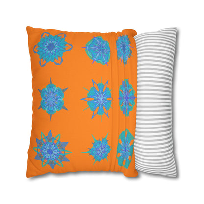 Snowflakes pillowcase for bed - Spun Polyester Square Pillowcase Mandala Art - Original Fine Art - Hand - drawn, Sunset Glow - Blululi