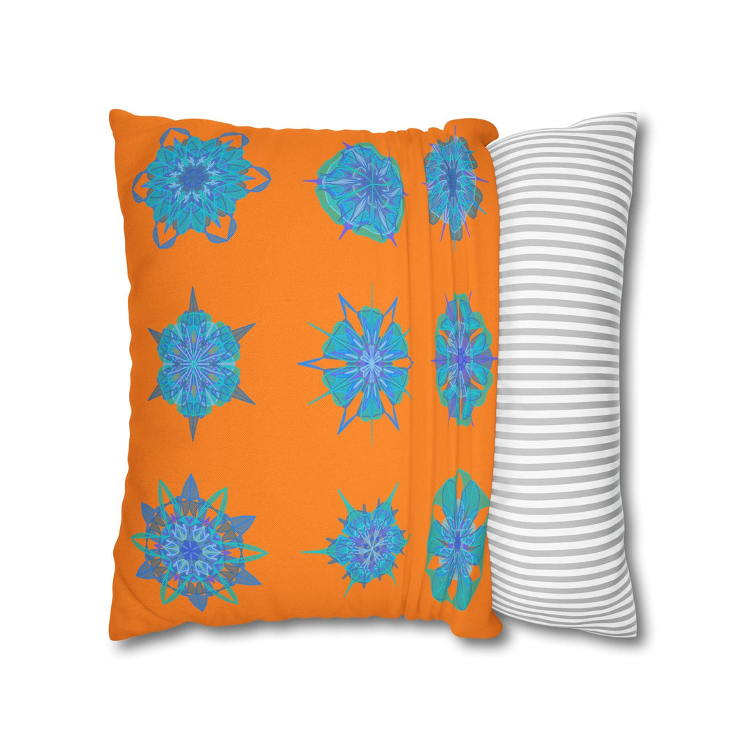 Snowflakes pillowcase for bed - Spun Polyester Square Pillowcase Mandala Art - Original Fine Art - Hand - drawn, Sunset Glow - Blululi