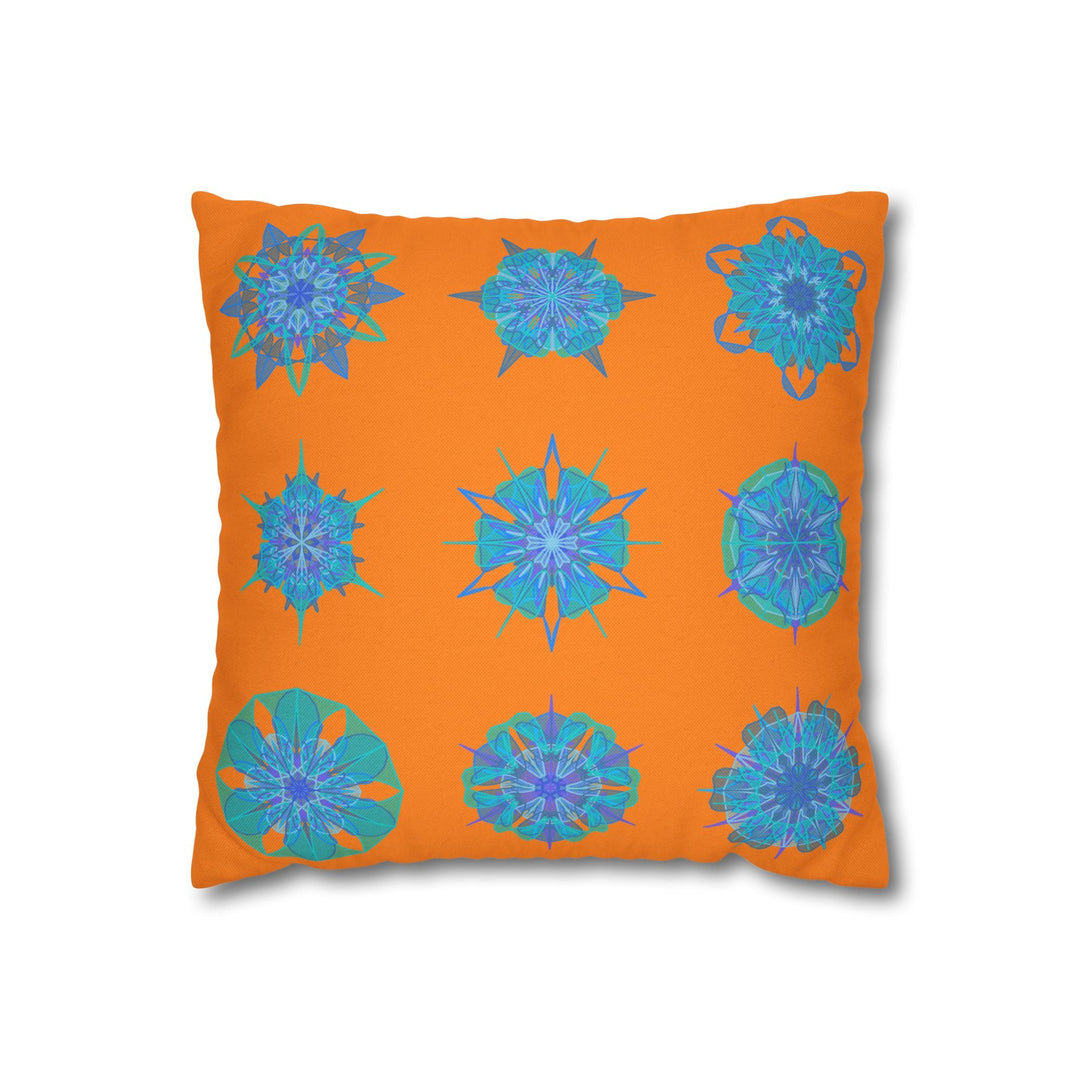 Snowflakes pillowcase for bed - Spun Polyester Square Pillowcase Mandala Art - Original Fine Art - Hand - drawn, Sunset Glow - Blululi