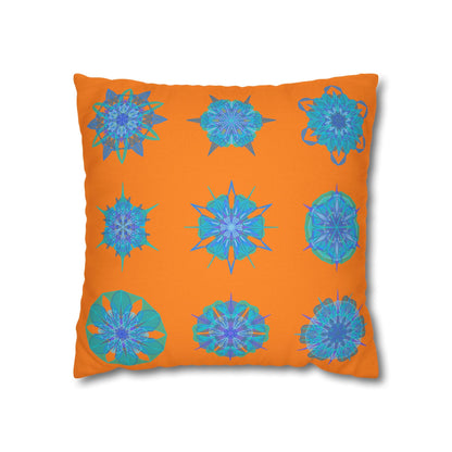 Snowflakes pillowcase for bed - Spun Polyester Square Pillowcase Mandala Art - Original Fine Art - Hand - drawn, Sunset Glow - Blululi