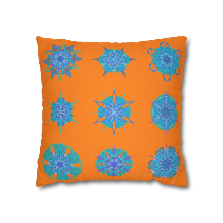 Snowflakes pillowcase for bed - Spun Polyester Square Pillowcase Mandala Art - Original Fine Art - Hand - drawn, Sunset Glow - Blululi