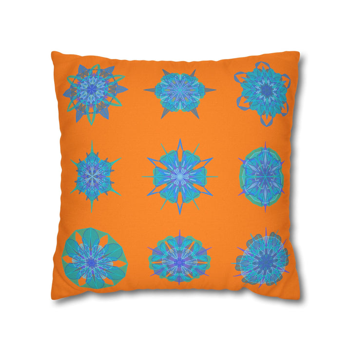 Snowflakes pillowcase for bed - Spun Polyester Square Pillowcase Mandala Art - Original Fine Art - Hand - drawn, Sunset Glow - Blululi