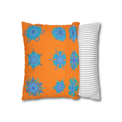 Snowflakes pillowcase for bed - Spun Polyester Square Pillowcase Mandala Art - Original Fine Art - Hand - drawn, Sunset Glow - Blululi